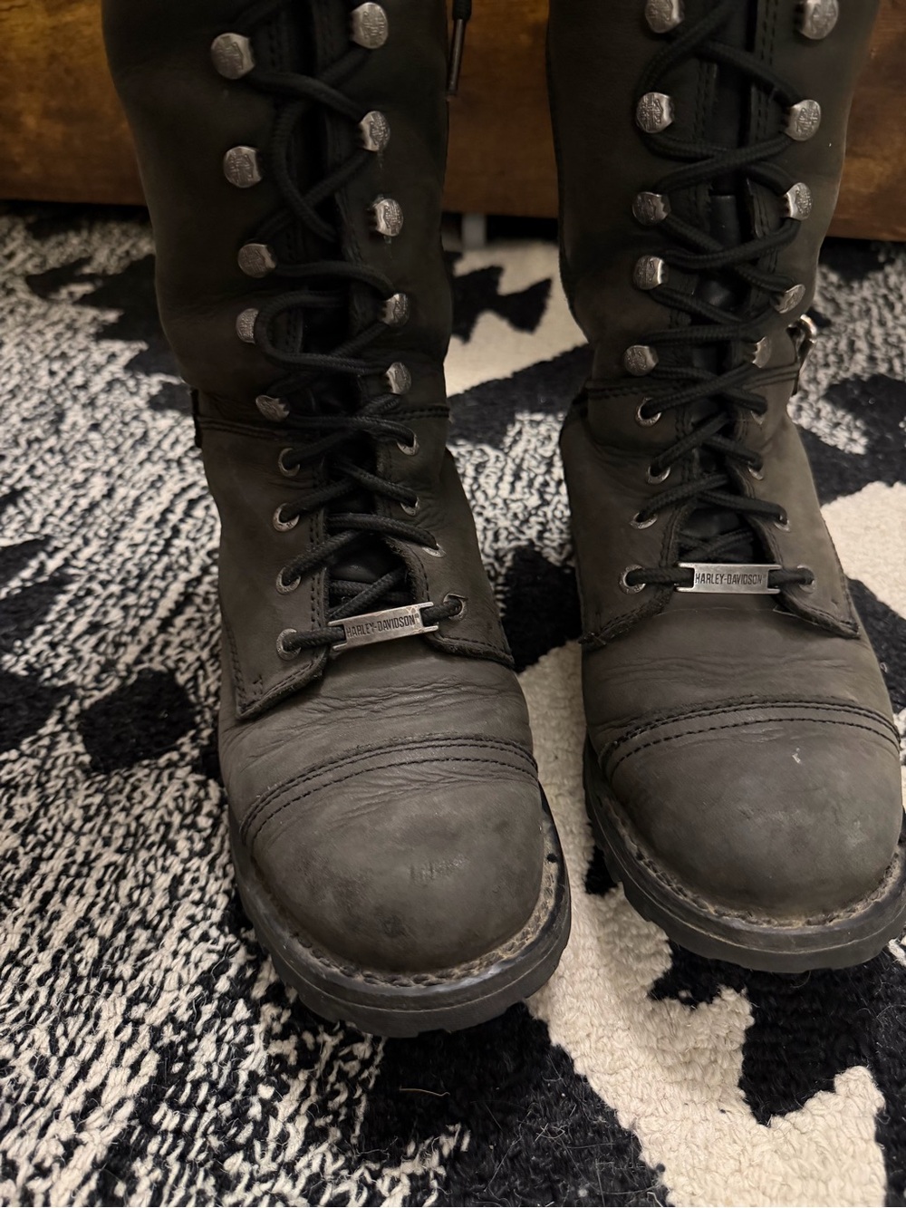 Harley-Davidson Black Lace-Up Knee-High Motorcycle Boots - Picture 6 of 8